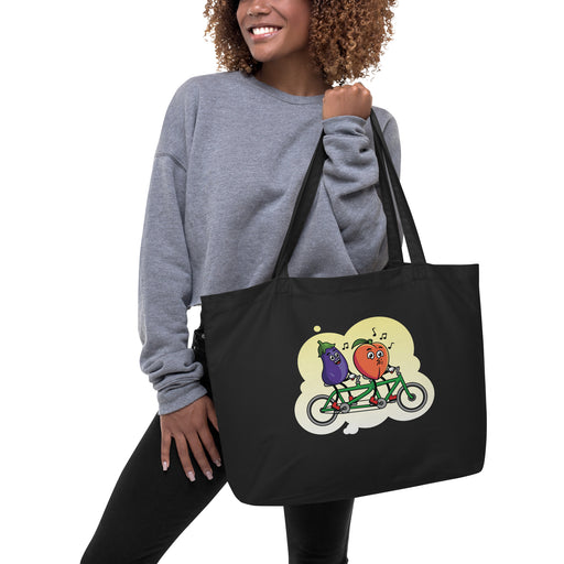 Large Organic Tote Bag Peach & Eggplant