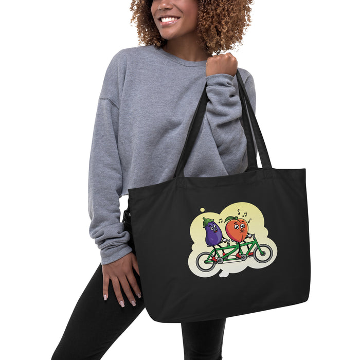 Large Organic Tote Bag Peach & Eggplant